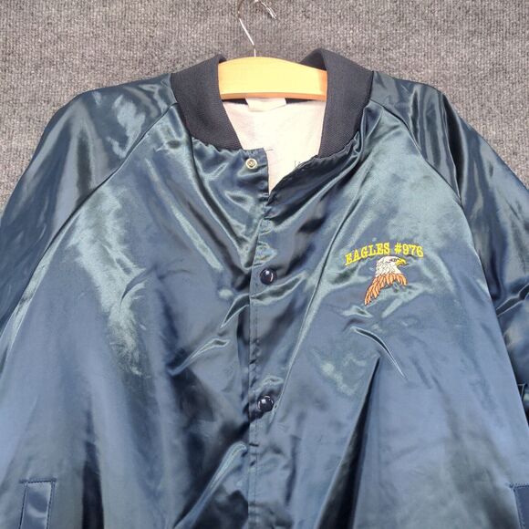 Men's Eagles Lodge #976 Bomber Jacket XXL Blue Snap Nylon Lined Vintage Made USA - Picture 3 of 13